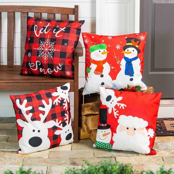 Chirstmas Indoor "LET IS SNOW" 18" Interchangeable Pillow Cover, Set of 4 - Picture 1 of 5